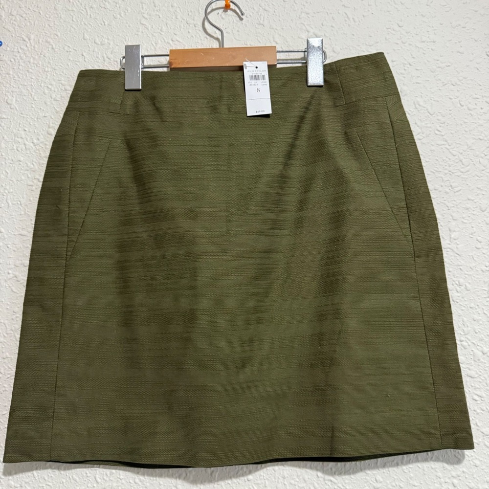 New Ann Taylor Olive Green Mini Skirt Career Casual‎ Business Workwear 8